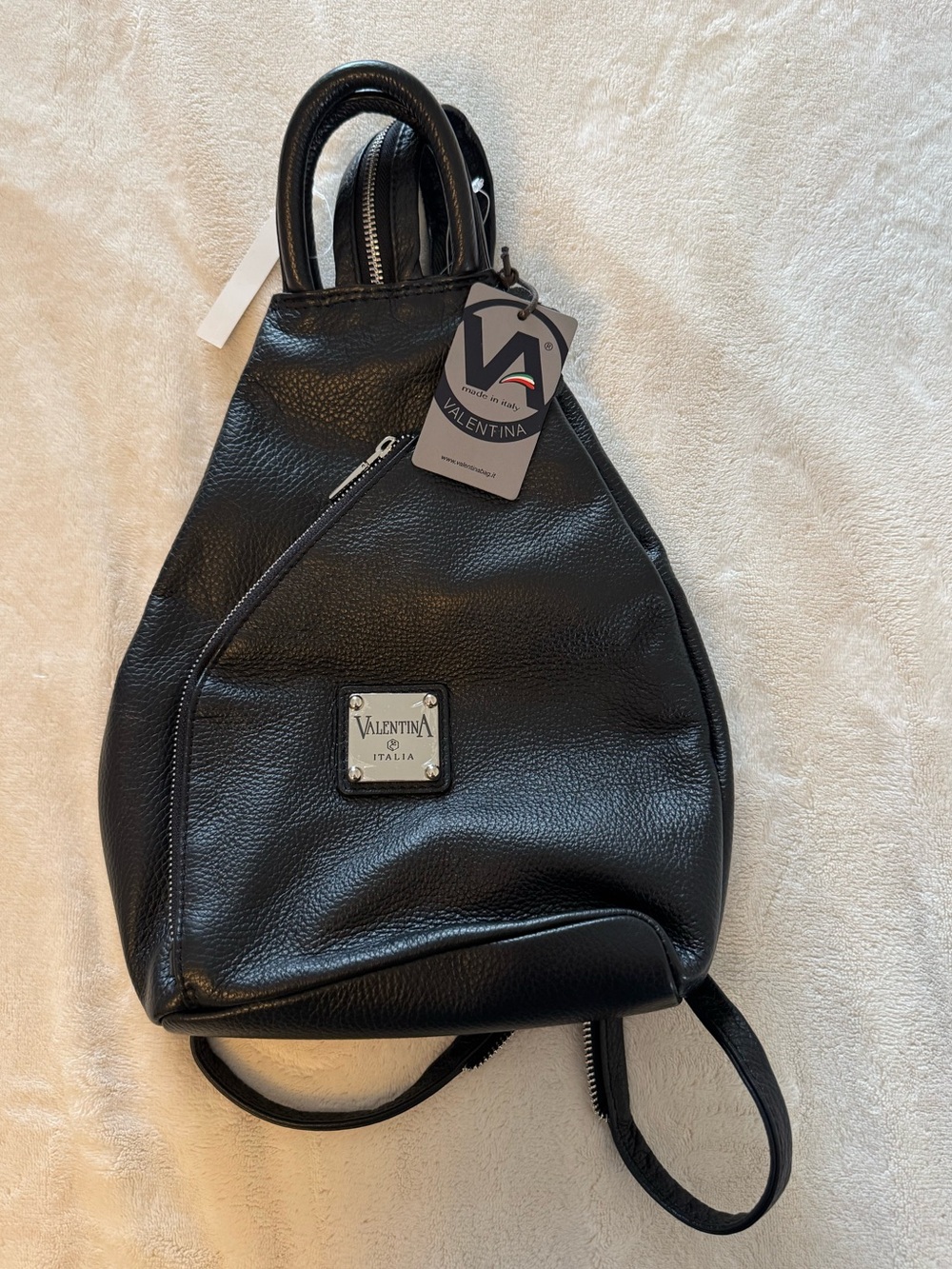 Valentina Black Pebbled Leather Convertible Backpack NWT